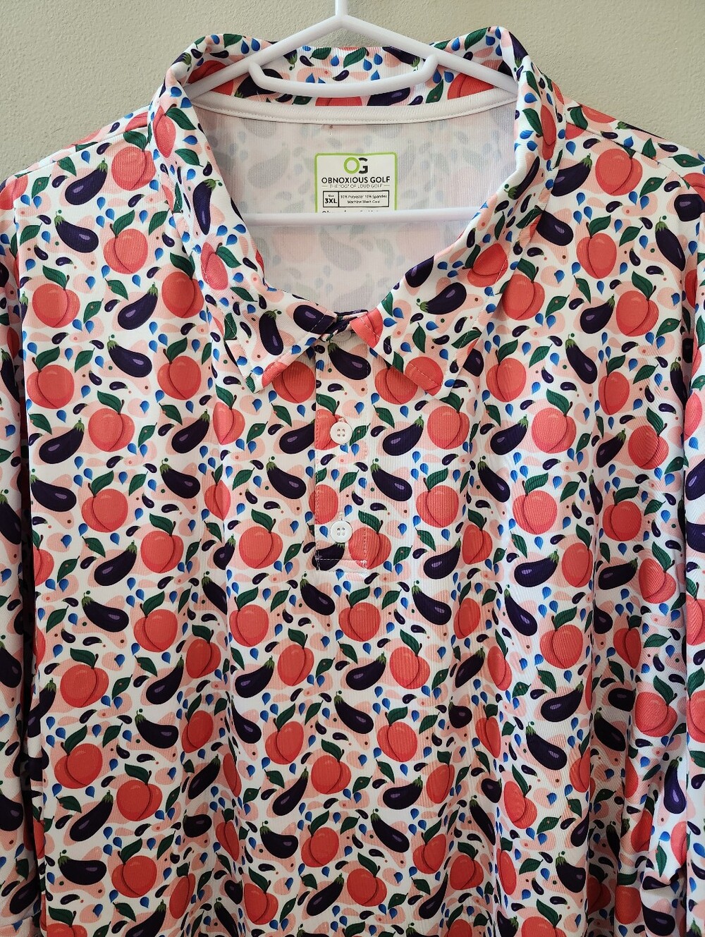Obnoxious Golf Peach & Eggplant Print Polo Shirt 3XL